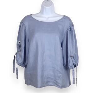 NEIMAN MARCUS V-Back Puff Sleeve Linen Top size S